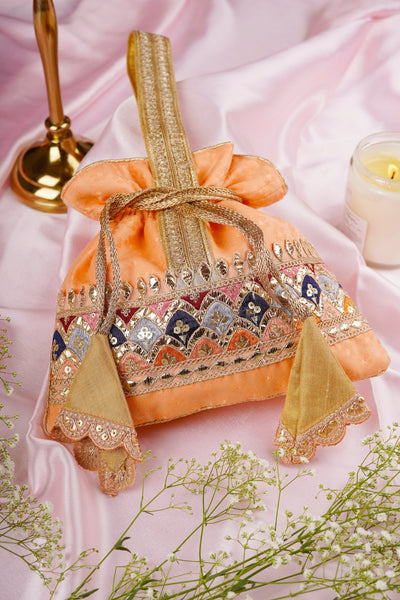 Kavya Peach Brocade Potli Bag