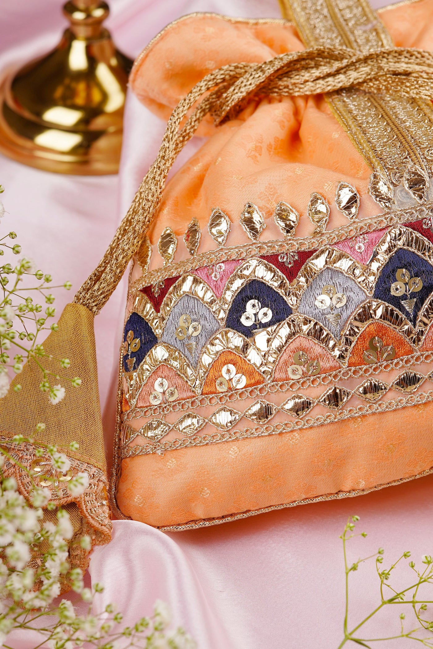 Kavya Peach Brocade Potli Bag