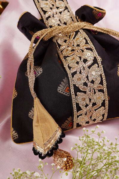 Misha Black with Gold Brocade Potli Bag