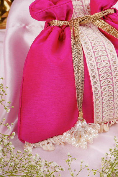 Saroshi Magenta and White Silk Potli Bag