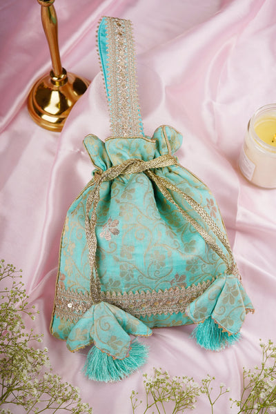 Aakriti Mint Silk Brocade Potli Bag