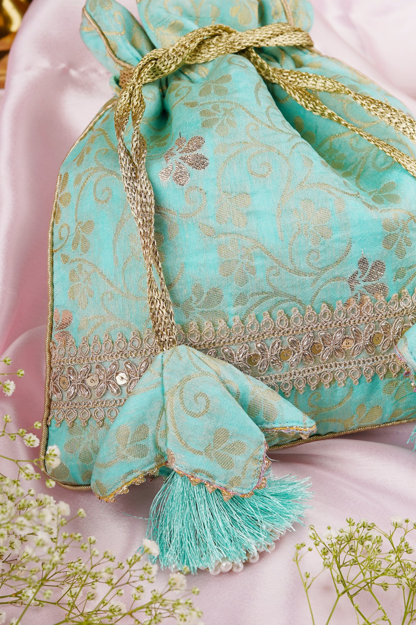 Aakriti Mint Silk Brocade Potli Bag