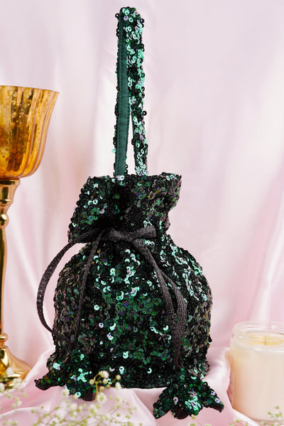 Isha Green Sequin Potli Bag