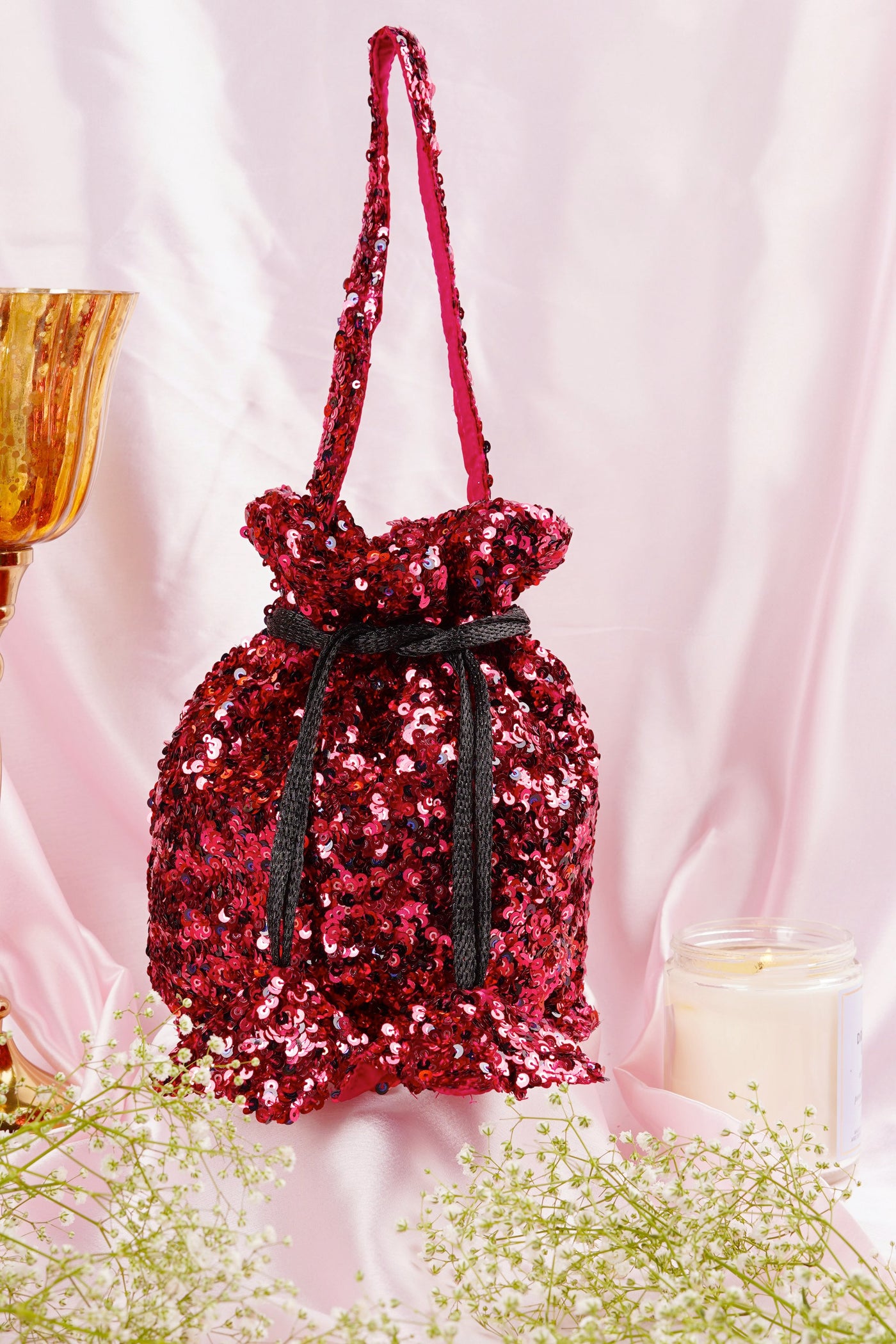 Isha Maroon Sequin Potli Bag