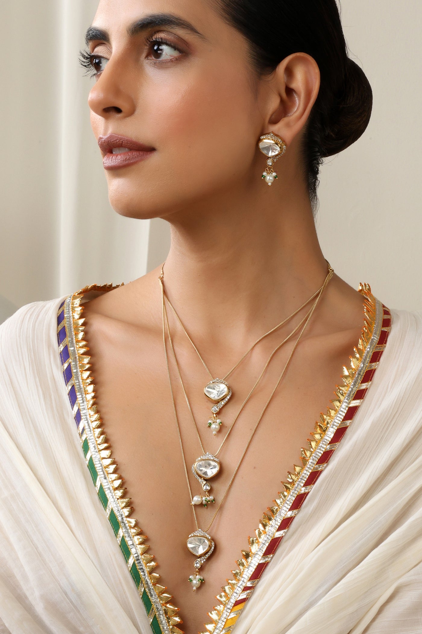 Cora White Polki Layered Necklace Set