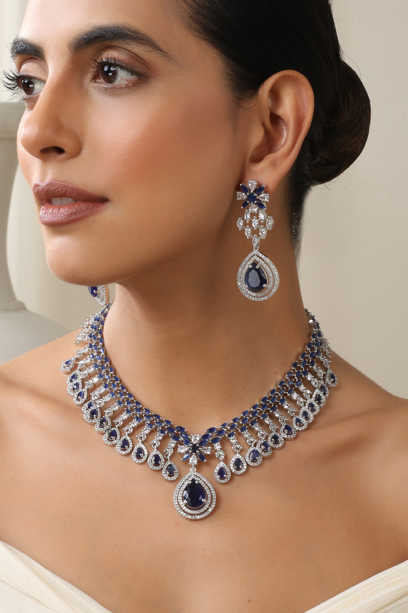 Emery Sapphire Zirconia Necklace Set