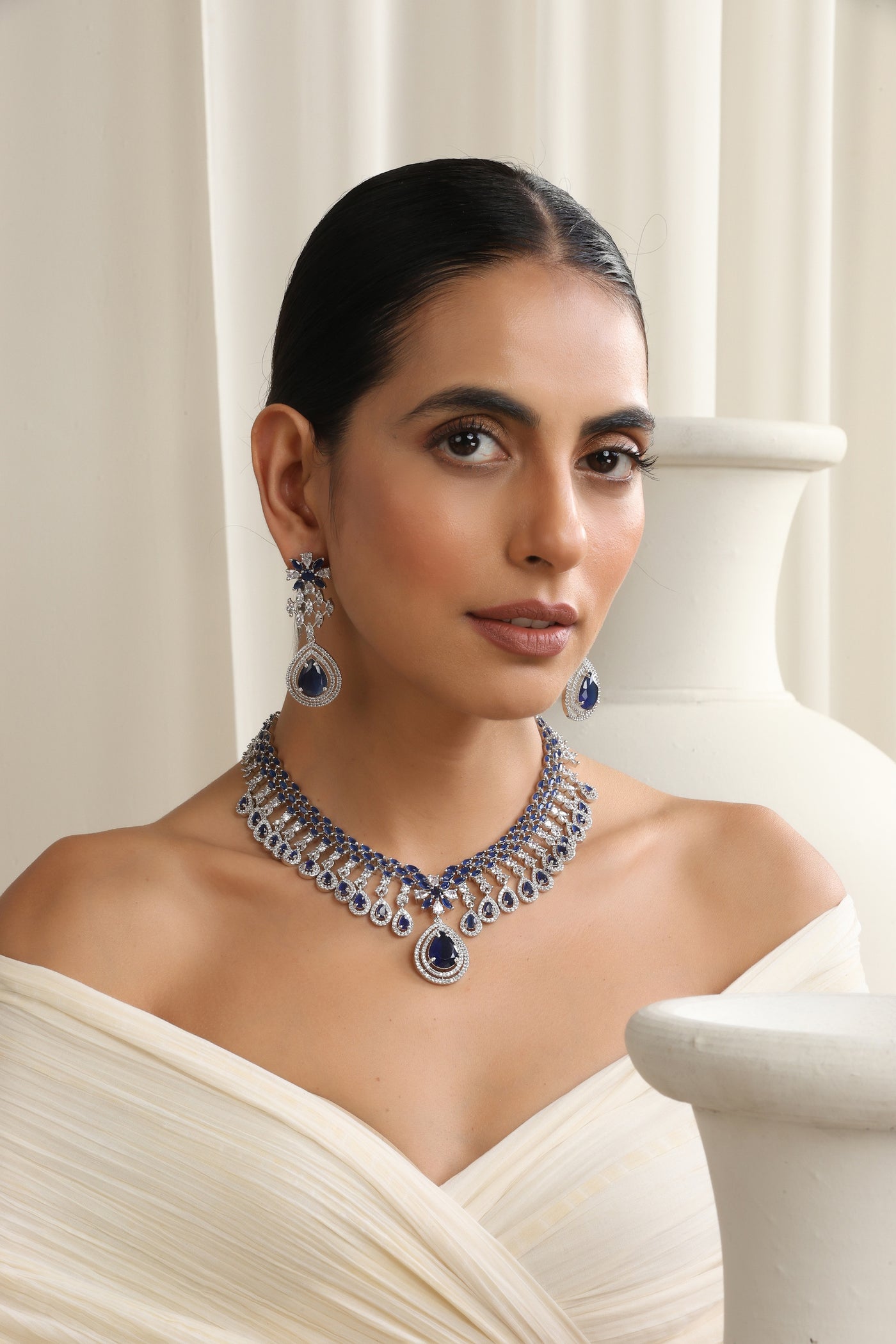 Emery Sapphire Zirconia Necklace Set