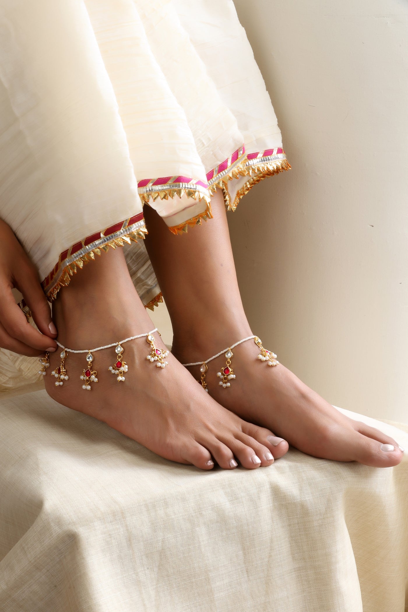 Regina Red Kundan Anklets