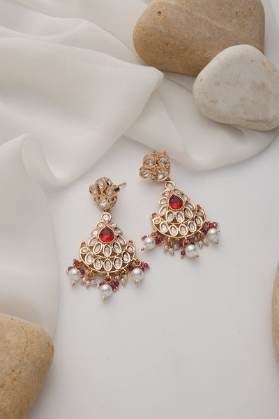 Panchita Red Polki Chandbali Earrings