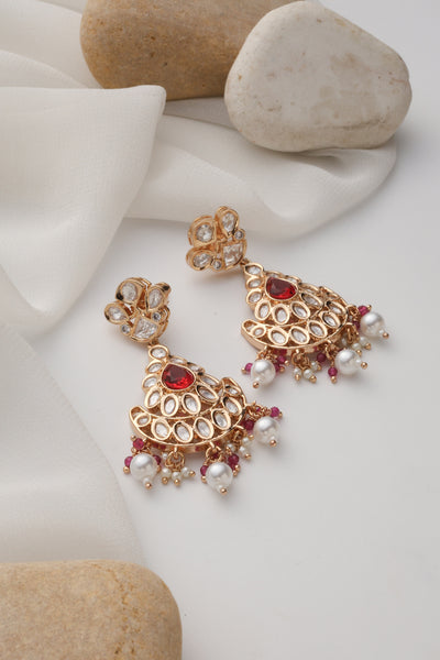 Panchita Red Polki Chandbali Earrings