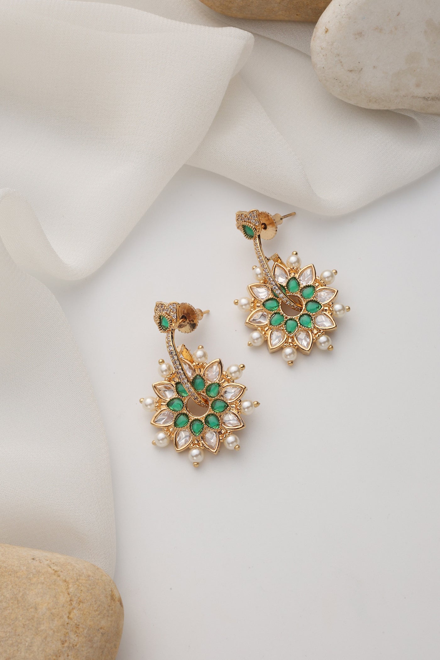 Mriga Green Polki Dangler Earrings