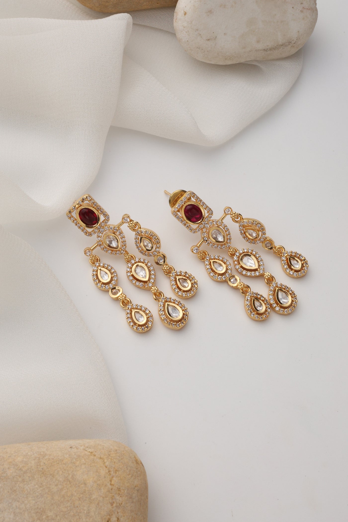 Manushree Red Polki Dangler Earrings