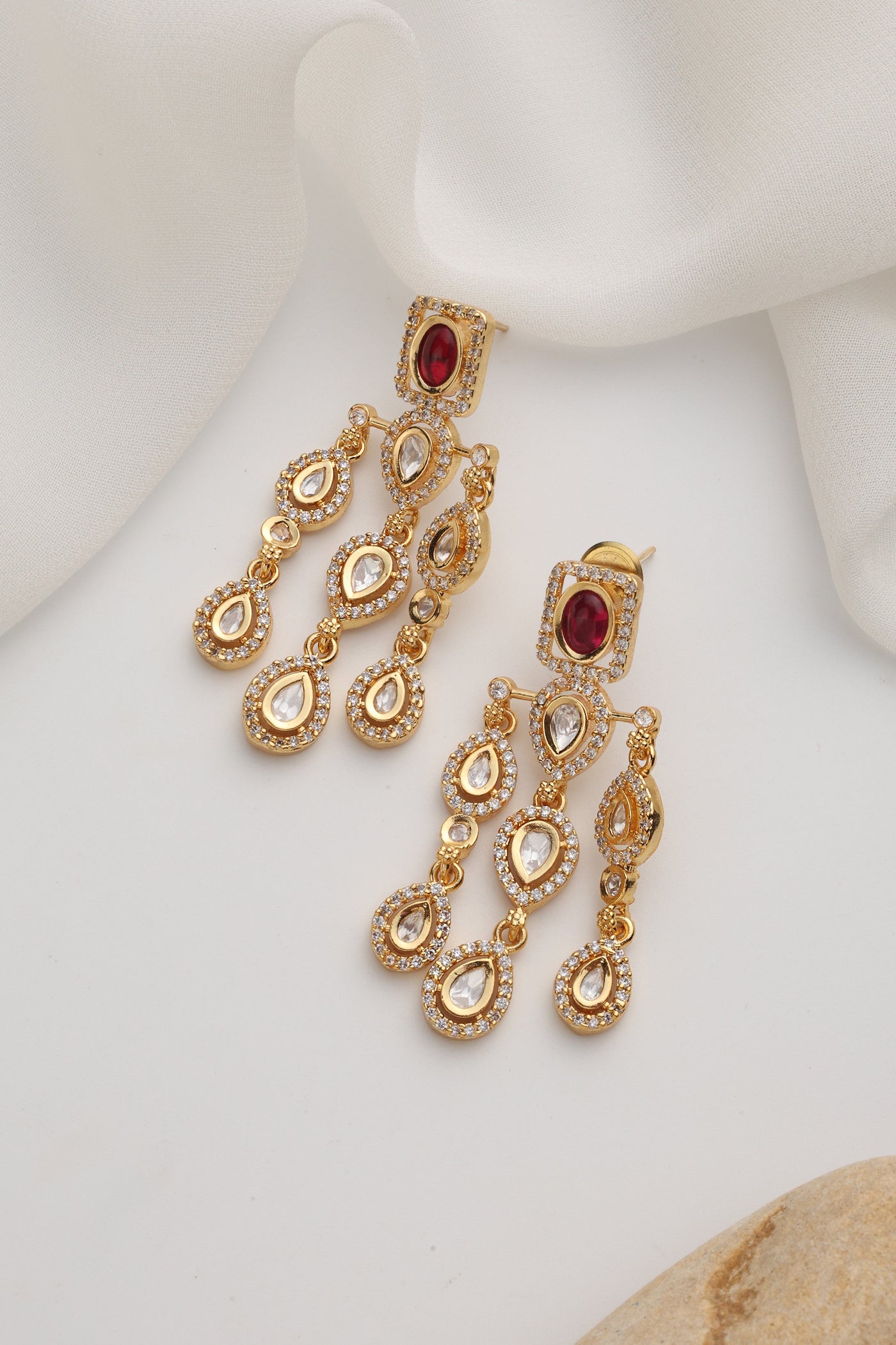 Manushree Red Polki Dangler Earrings