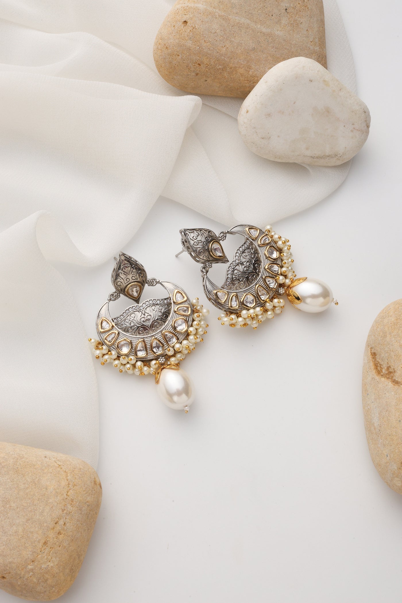 Saangni Silver Polki Chandbali Earrings