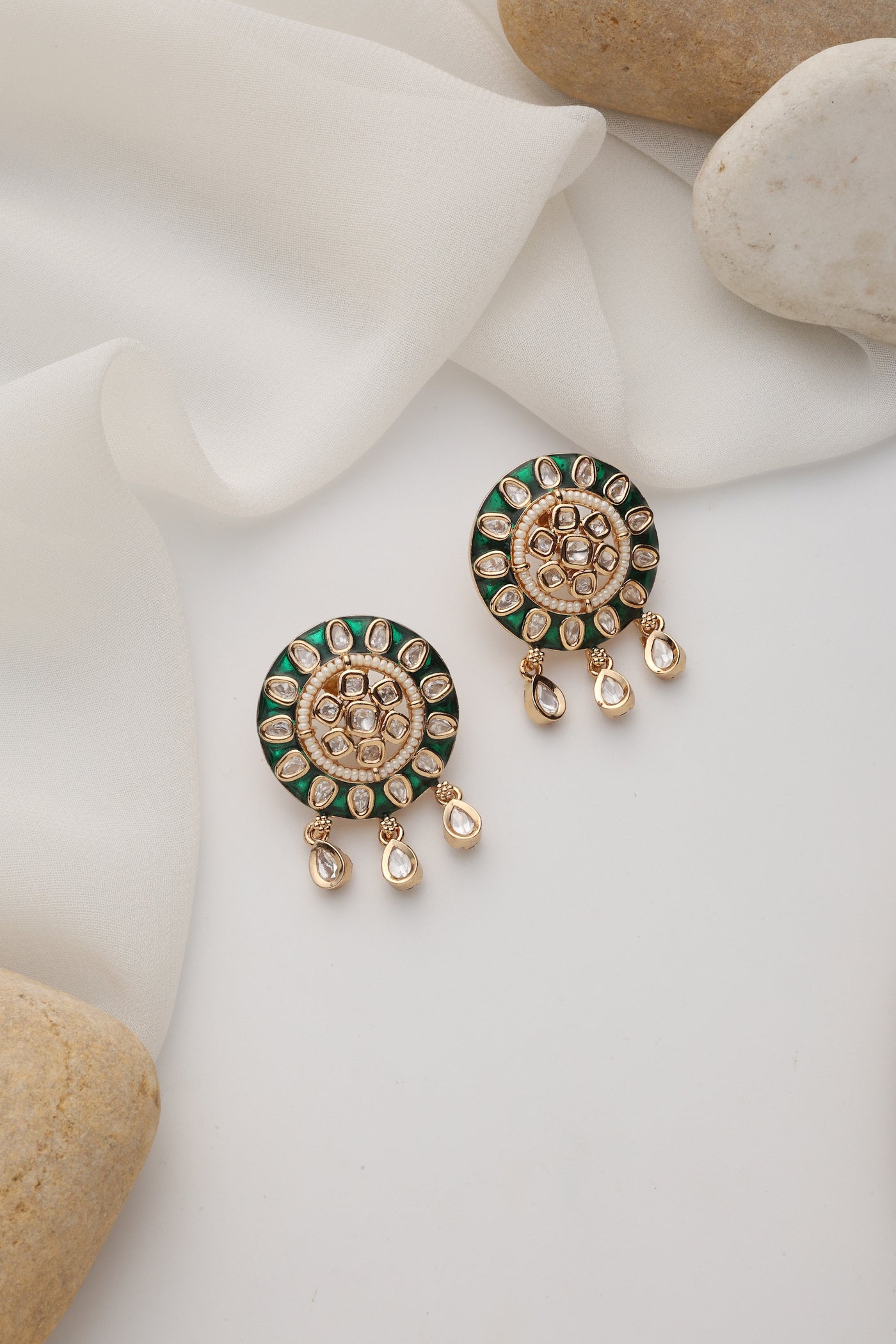 Pranami Green Polki Stud Earrings