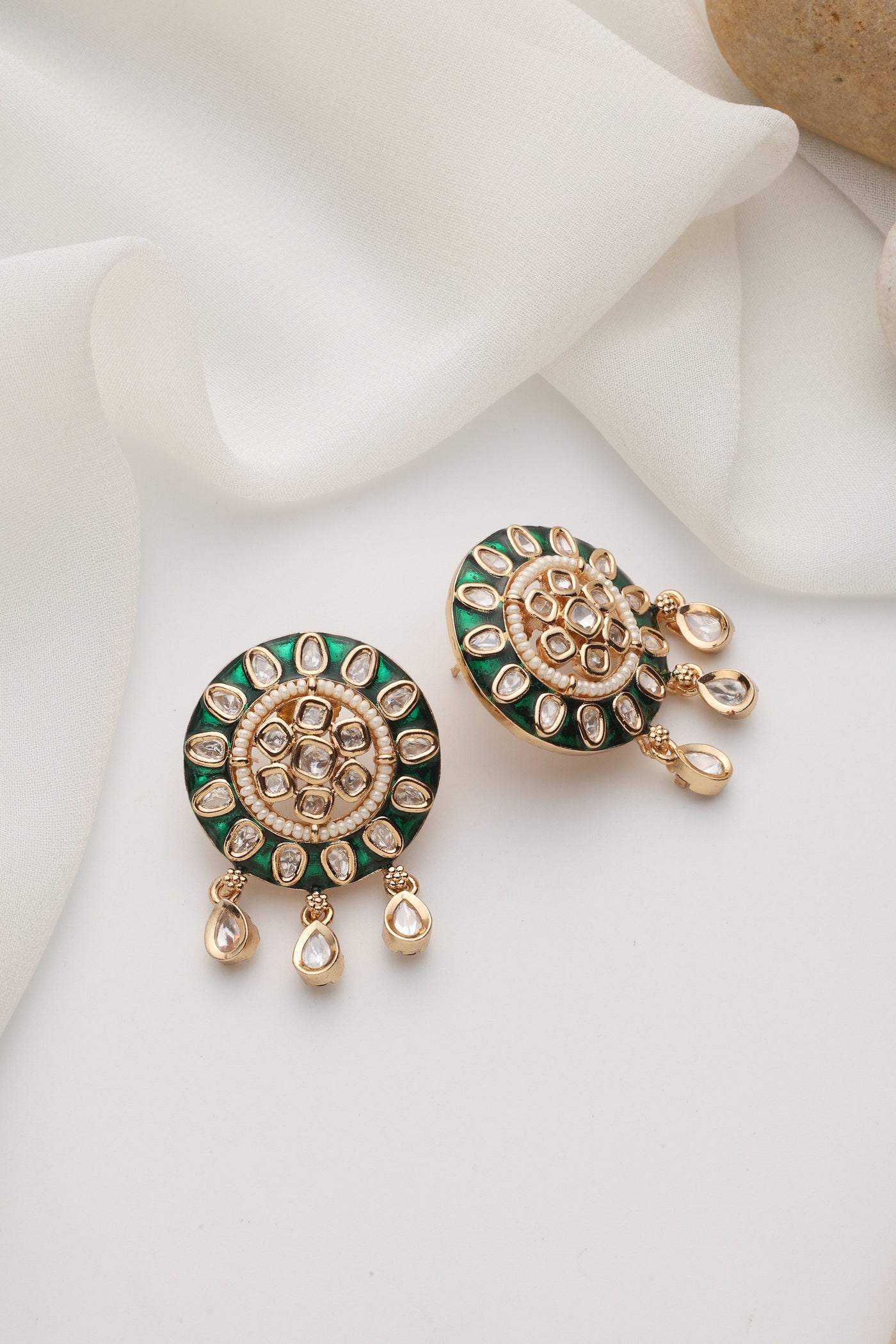 Pranami Green Polki Stud Earrings