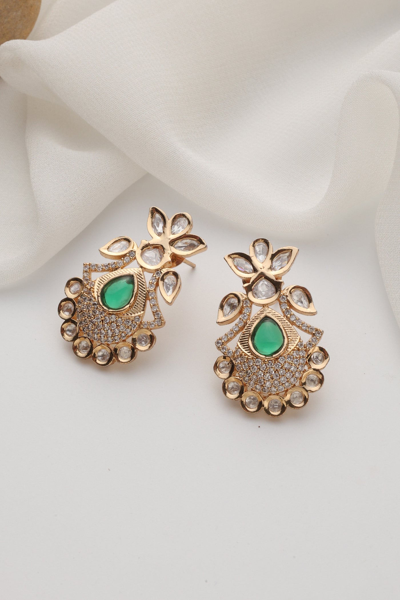 Vaatika Green Polki Stud Earrings