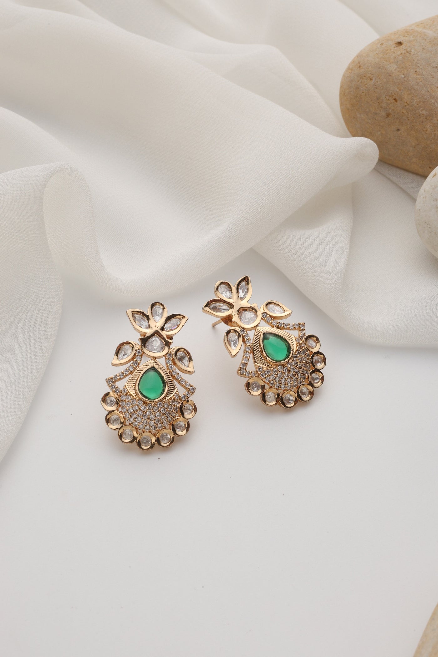 Vaatika Green Polki Stud Earrings