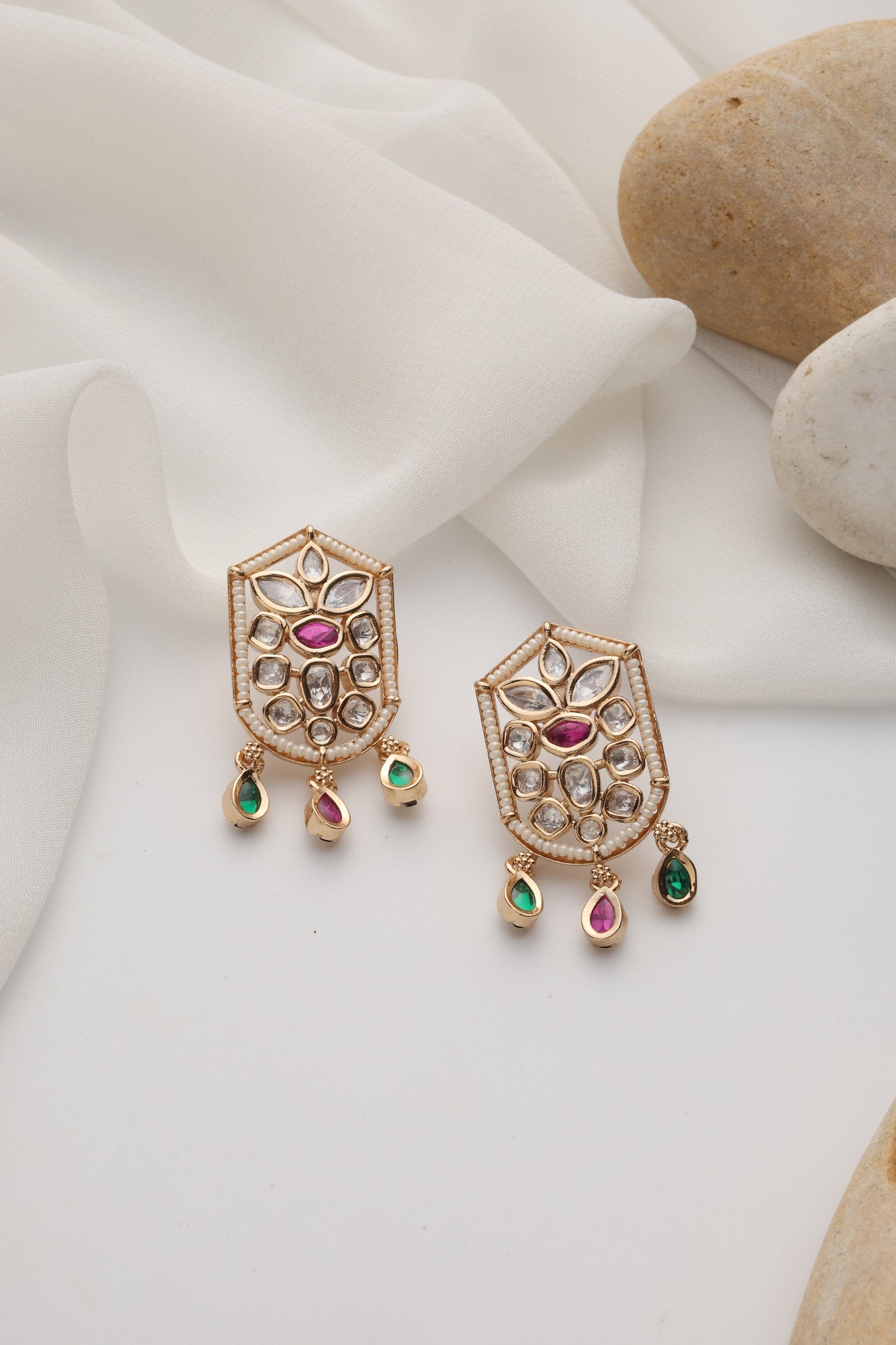 Veksha Multicolour Polki Stud Earrings