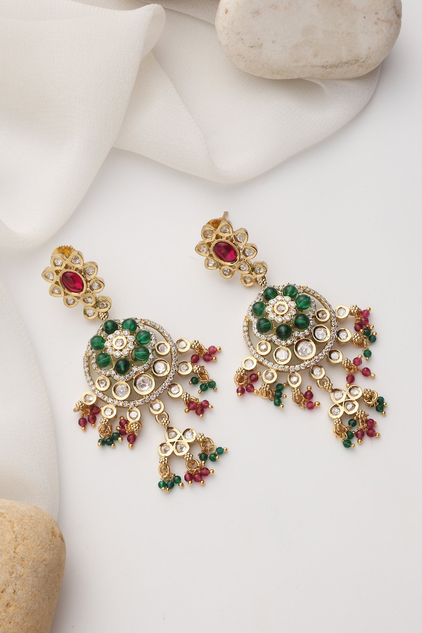 Purva Multicolour Polki Chandbali Earrings