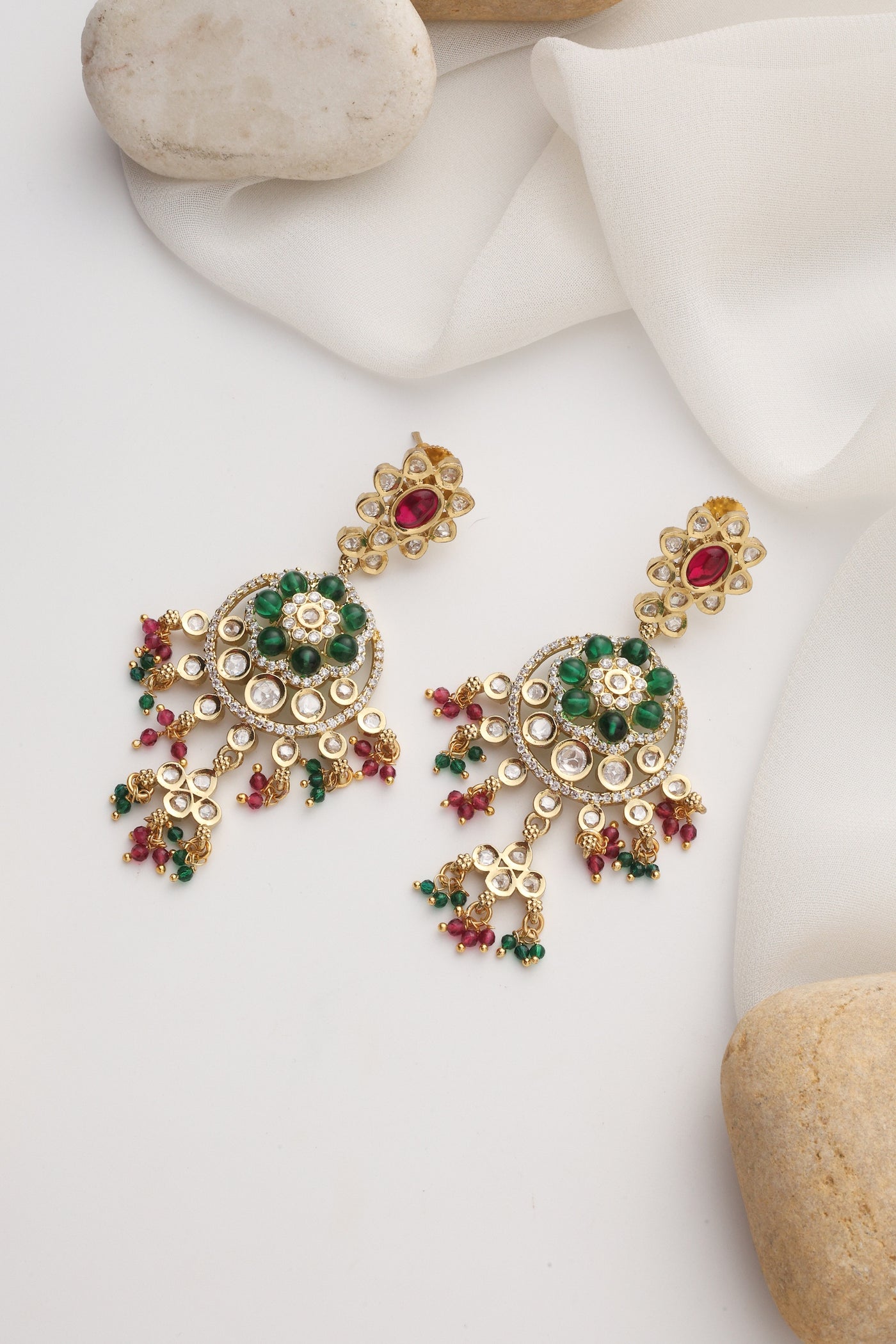 Purva Multicolour Polki Chandbali Earrings