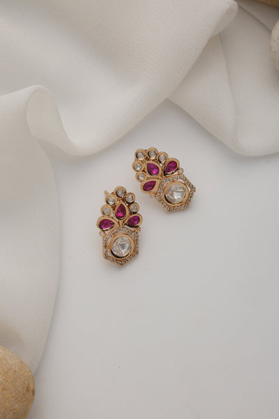 Suneri Red Polki Stud Earrings