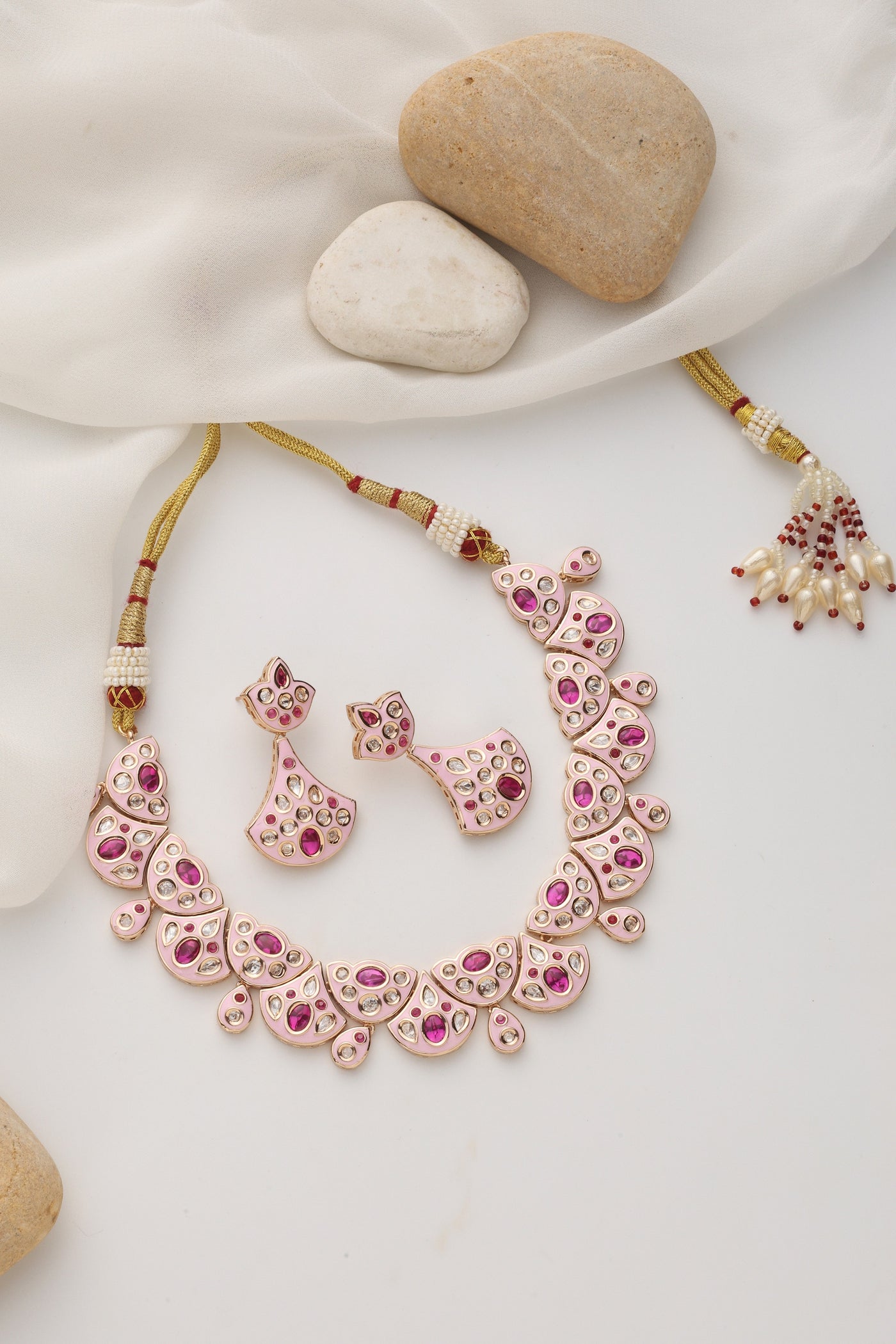 Ekam Pink Polki Necklace Set