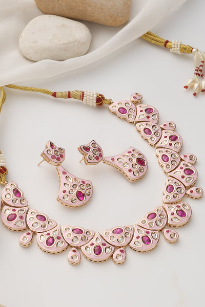 Ekam Pink Polki Necklace Set