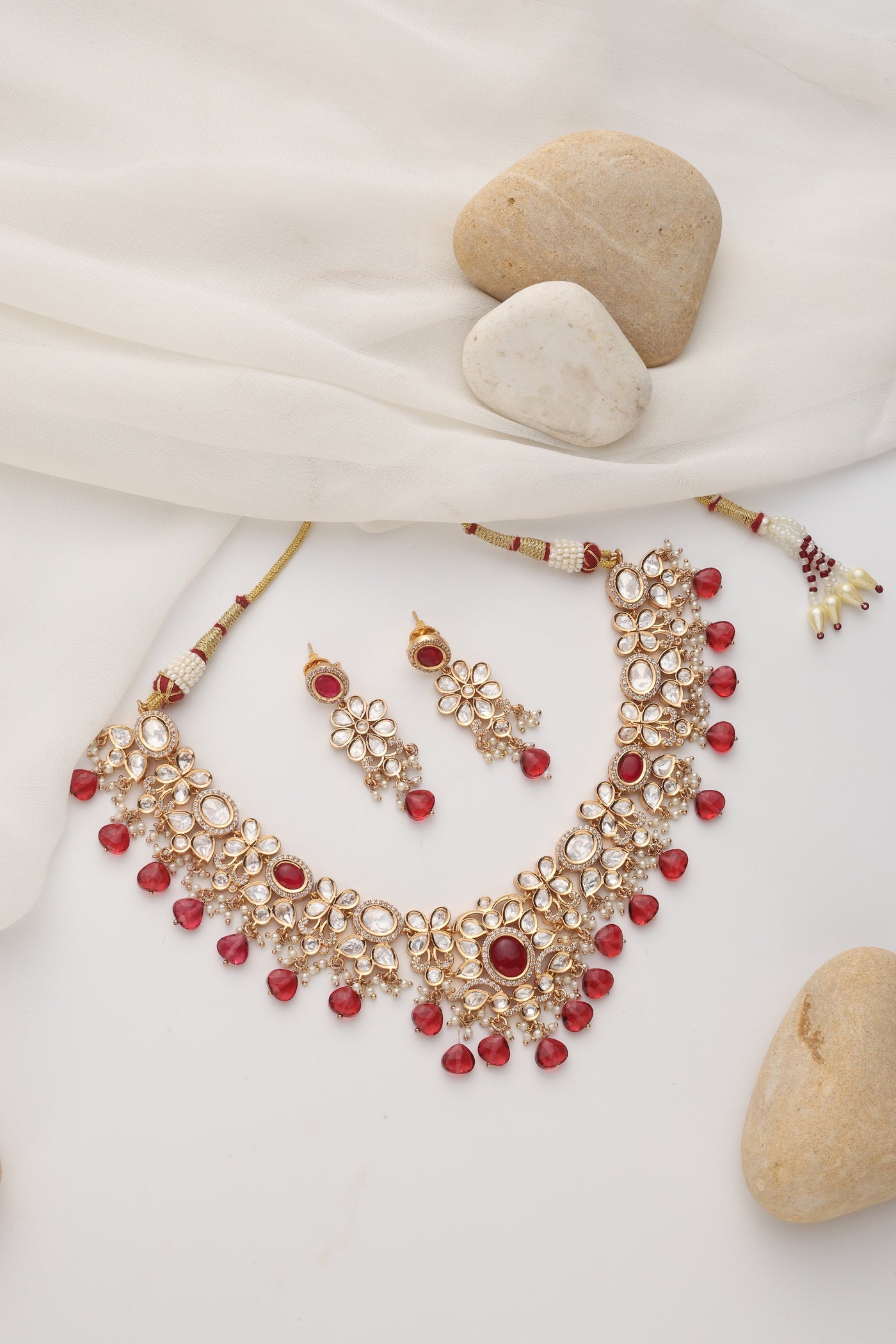 Noor Red Polki Necklace Set