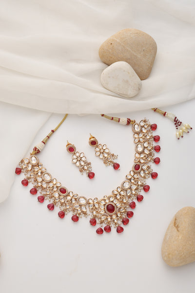 Noor Red Polki Necklace Set