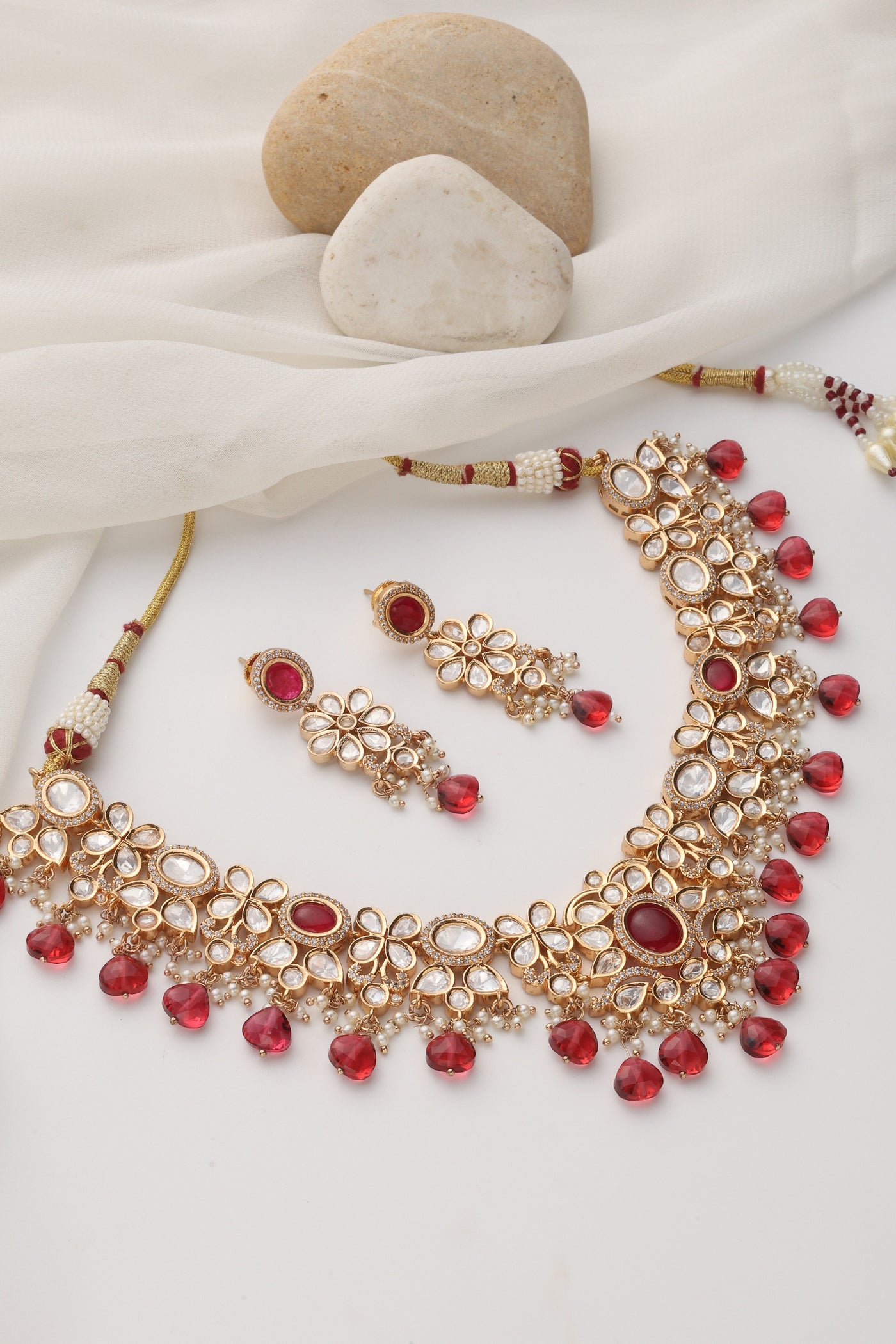 Noor Red Polki Necklace Set