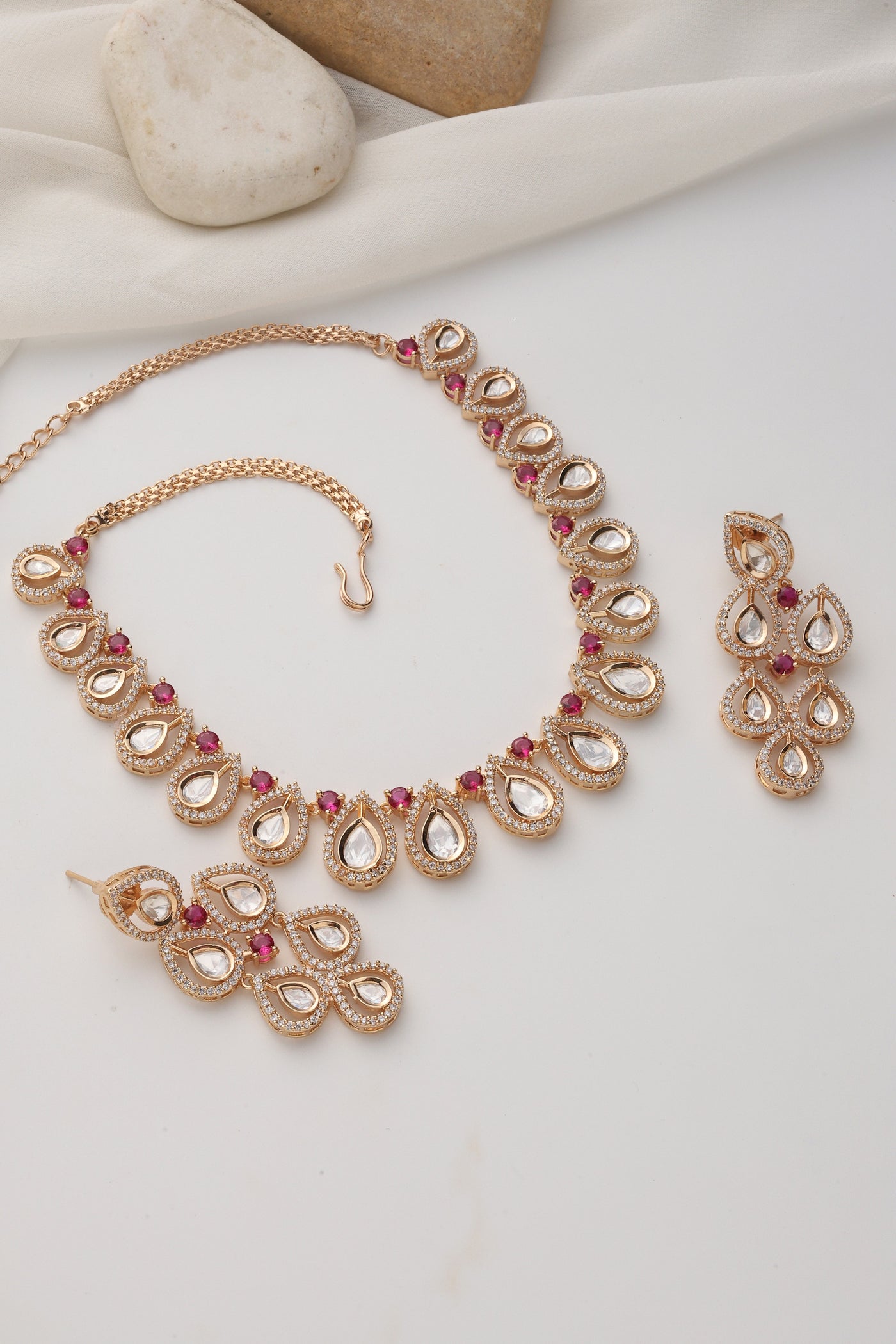 Aarohi Red Polki Necklace Set