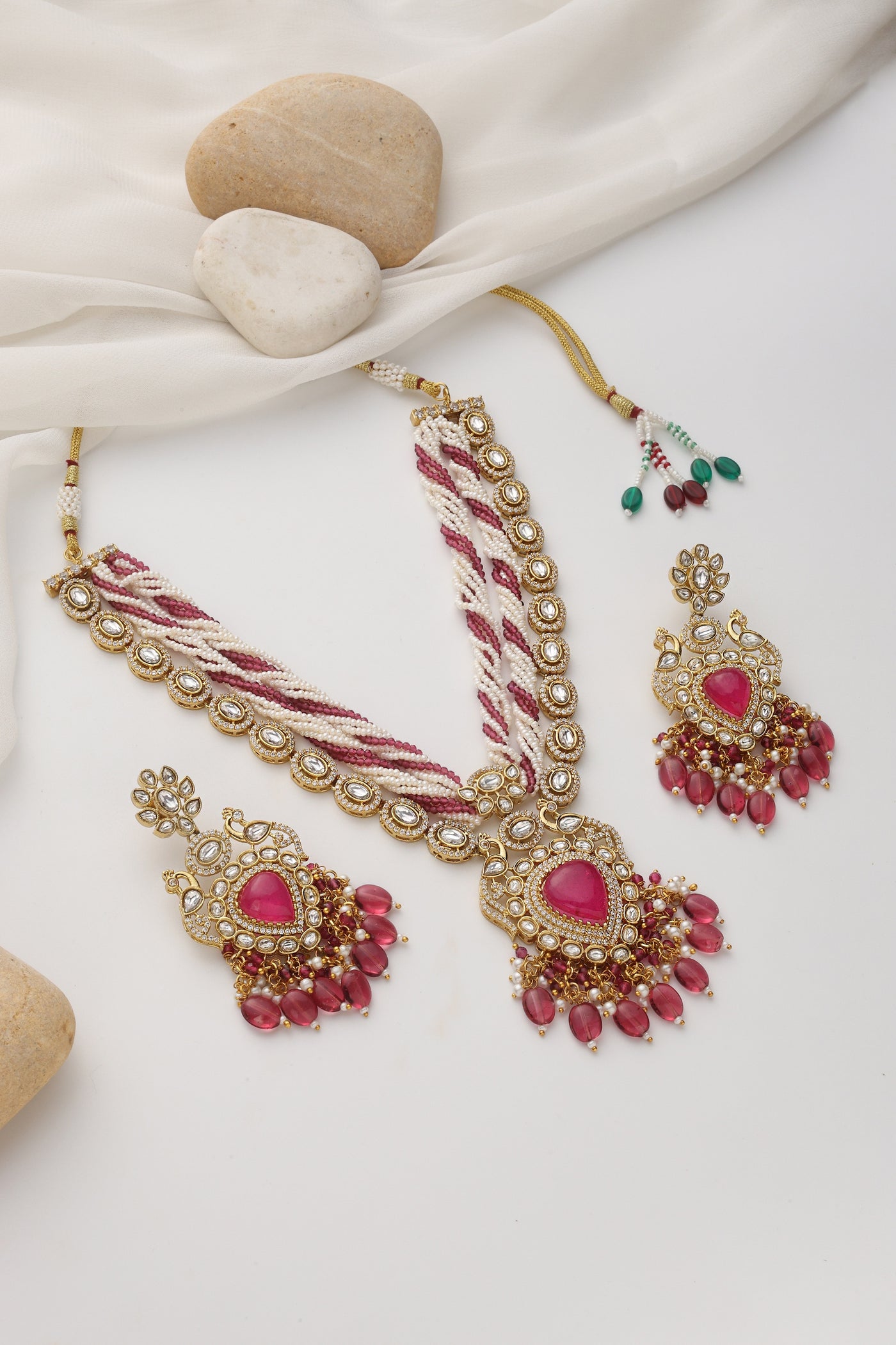 Iqra Red Polki Long Necklace Set