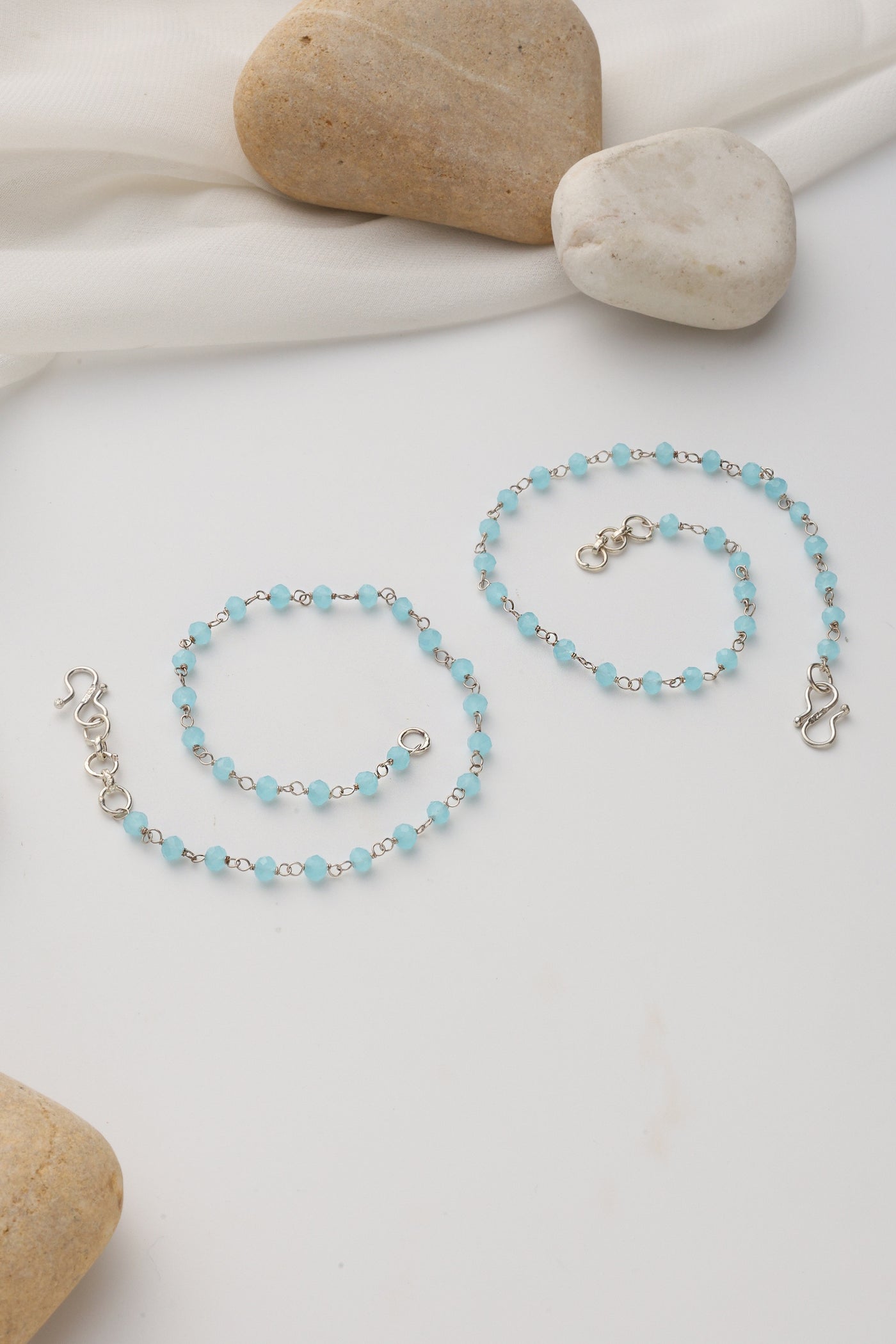 Sorana Blue Silver Anklets