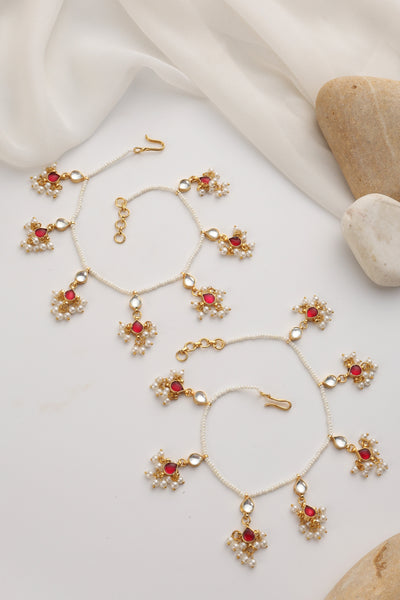 Regina Red Kundan Anklets