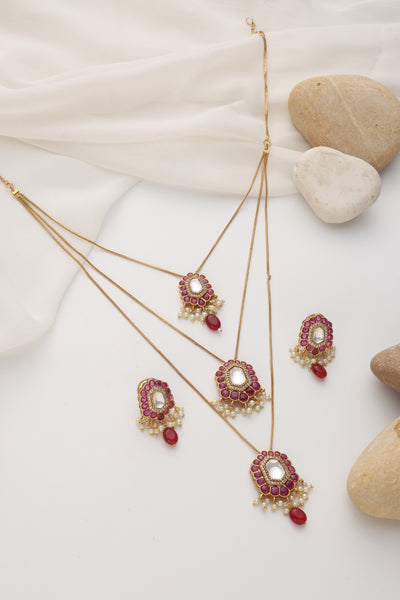 Everly Ruby Polki Layered Necklace Set