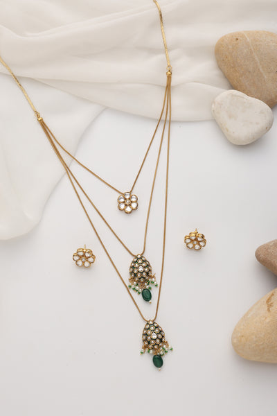 Athena Green Polki Layered Necklace Set