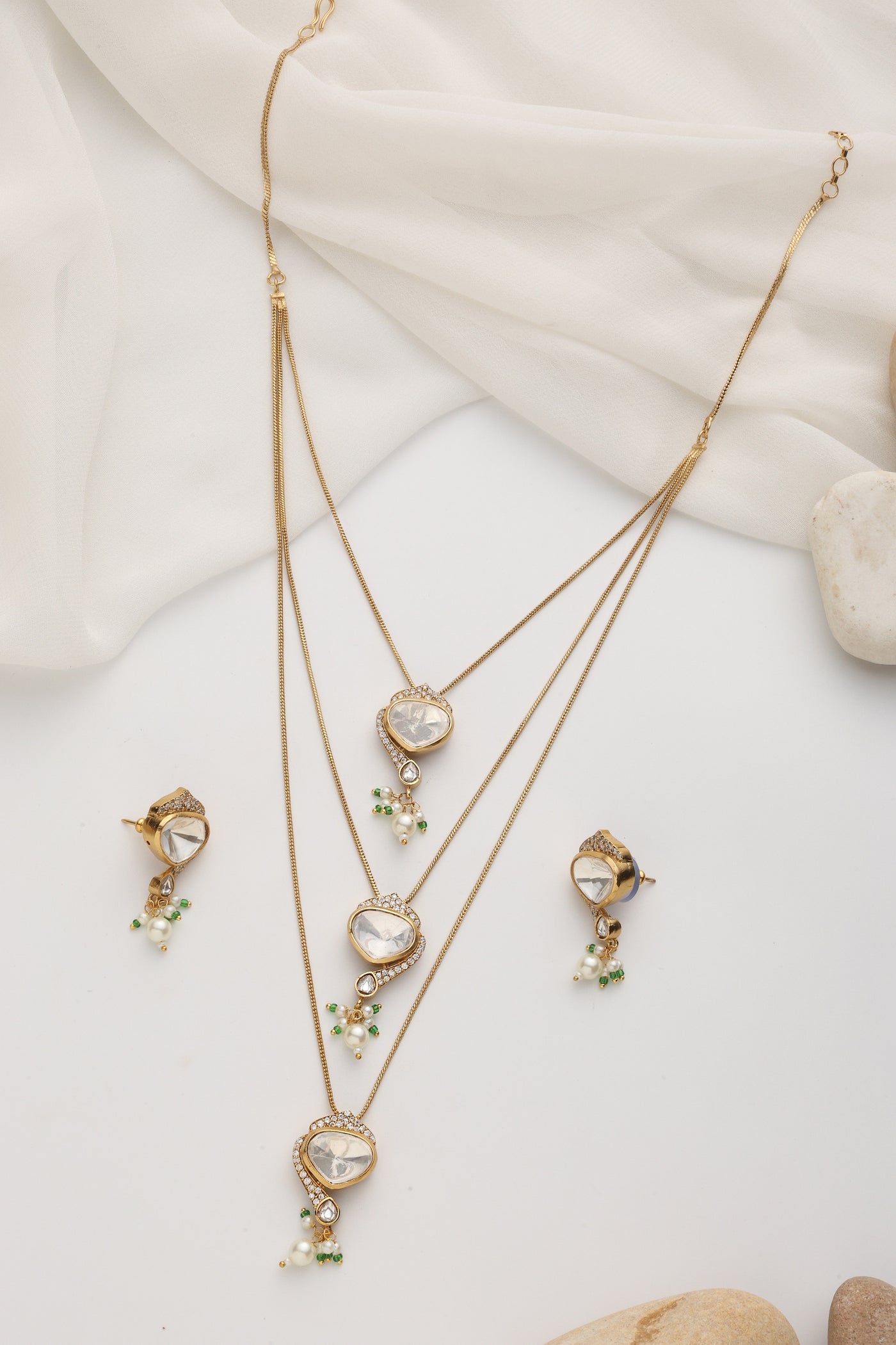 Cora White Polki Layered Necklace Set