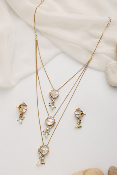 Cora White Polki Layered Necklace Set