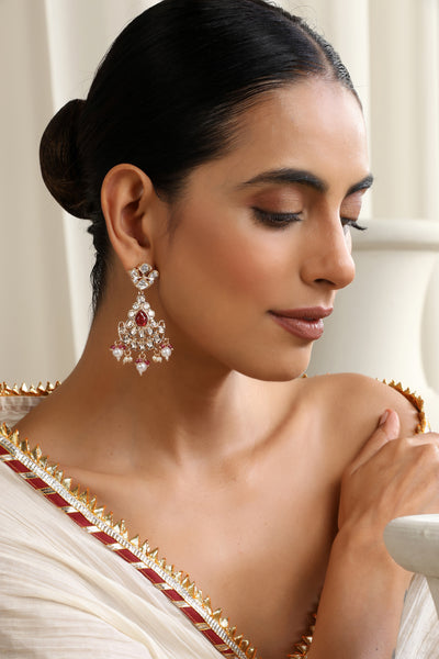 Panchita Red Polki Chandbali Earrings