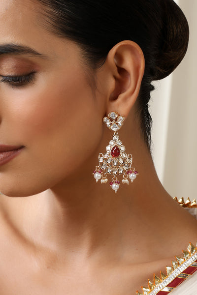 Panchita Red Polki Chandbali Earrings