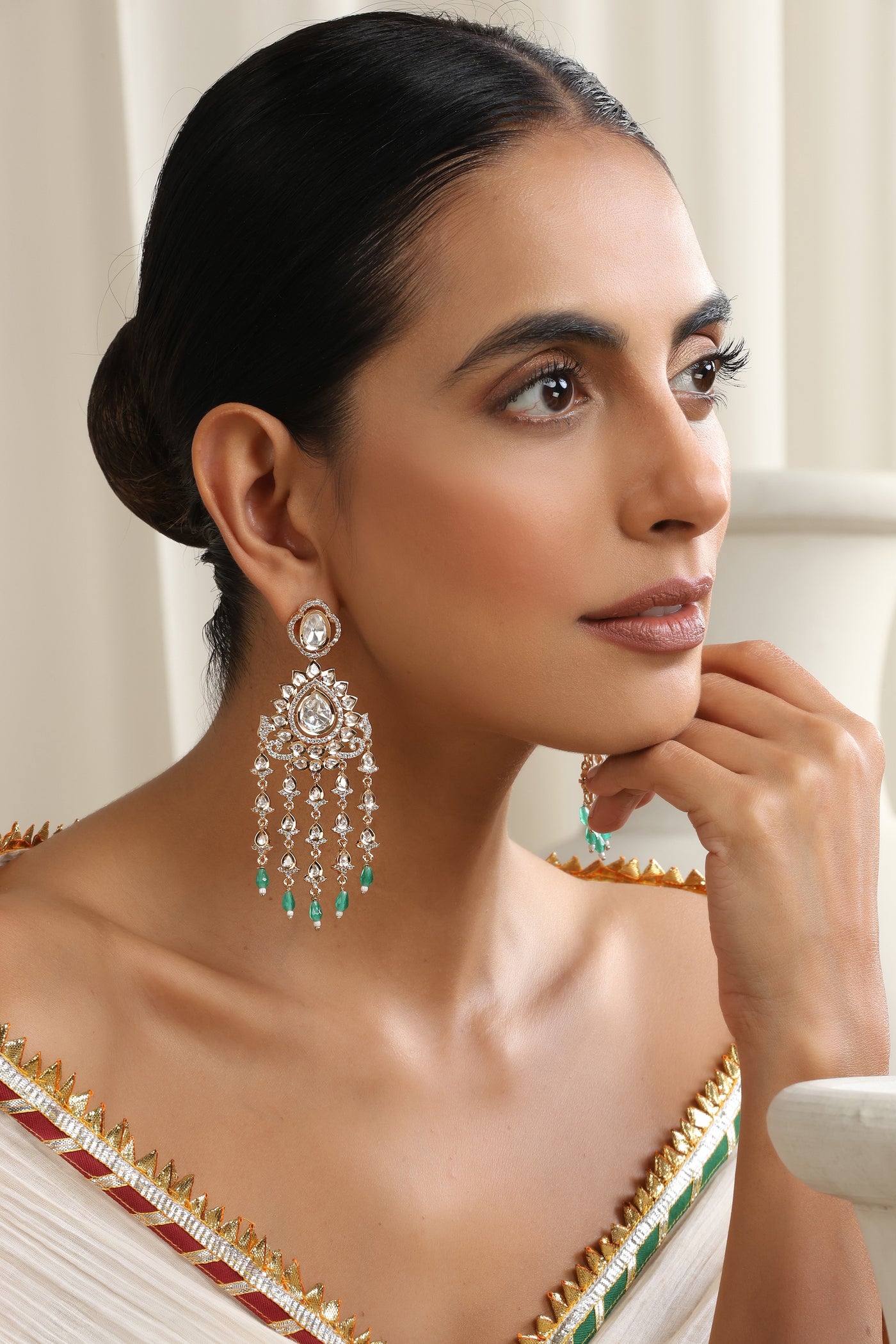 Aishani Green Polki Dangler Earrings