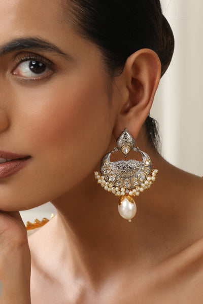 Saangni Silver Polki Chandbali Earrings