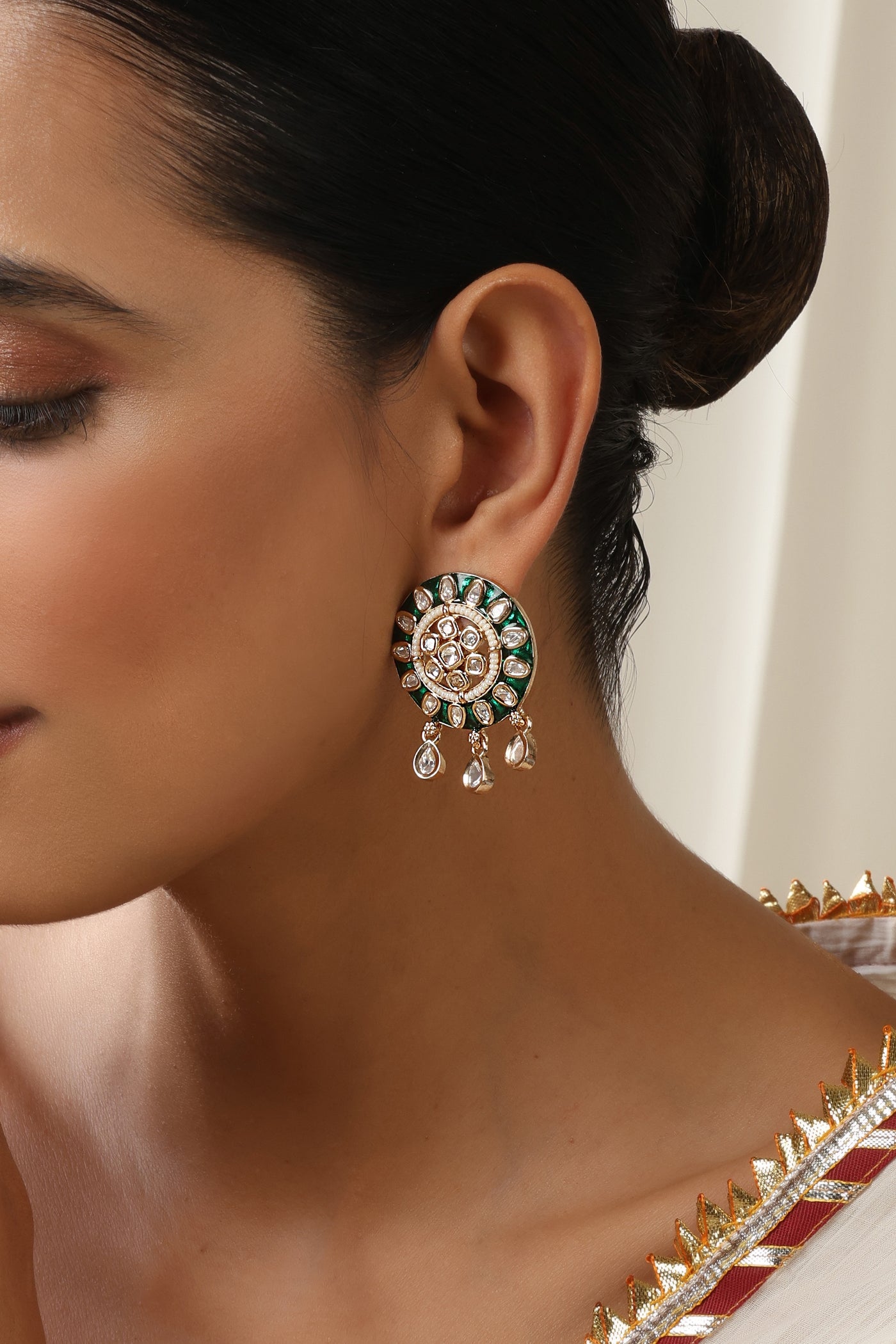 Pranami Green Polki Stud Earrings