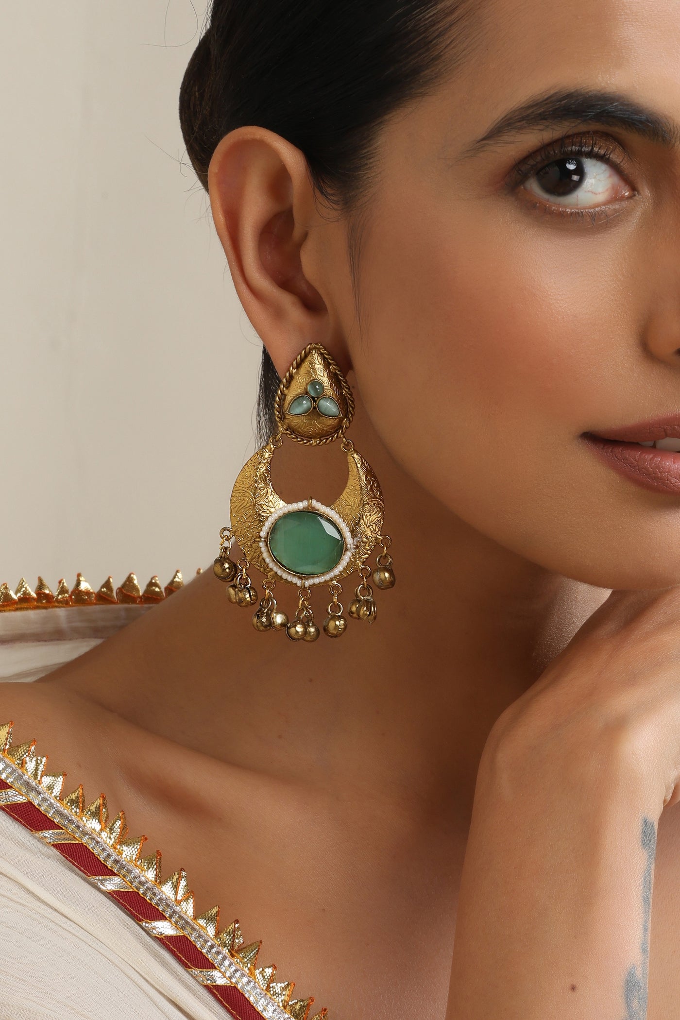 Apaala Mint Chandbali Earrings