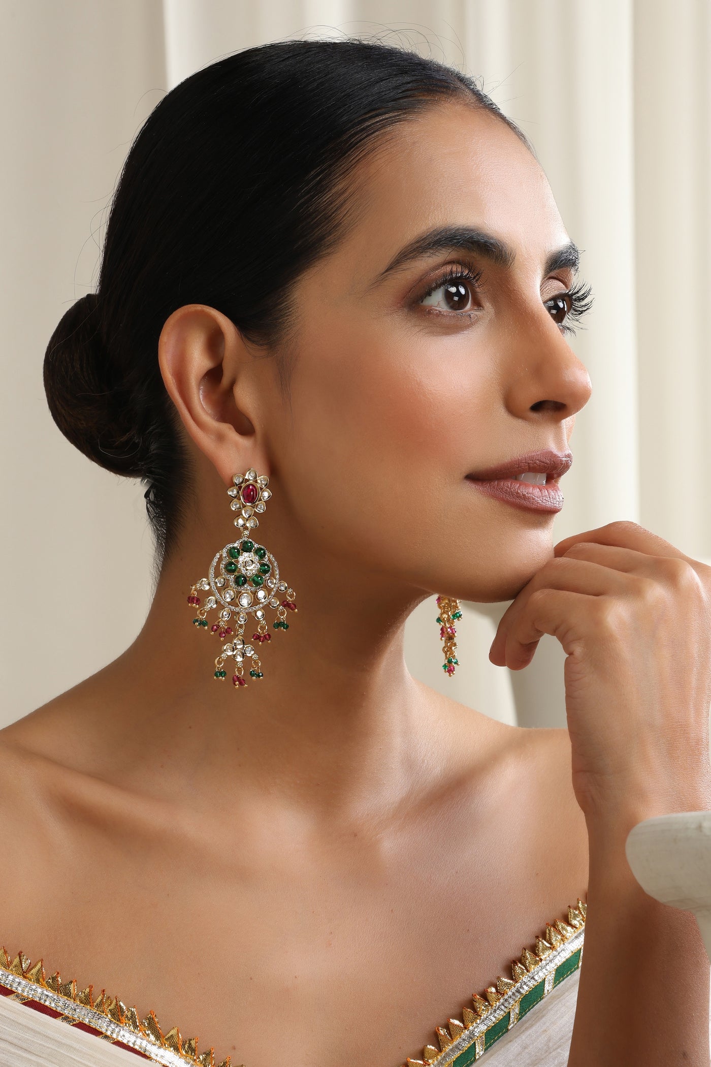 Purva Multicolour Polki Chandbali Earrings