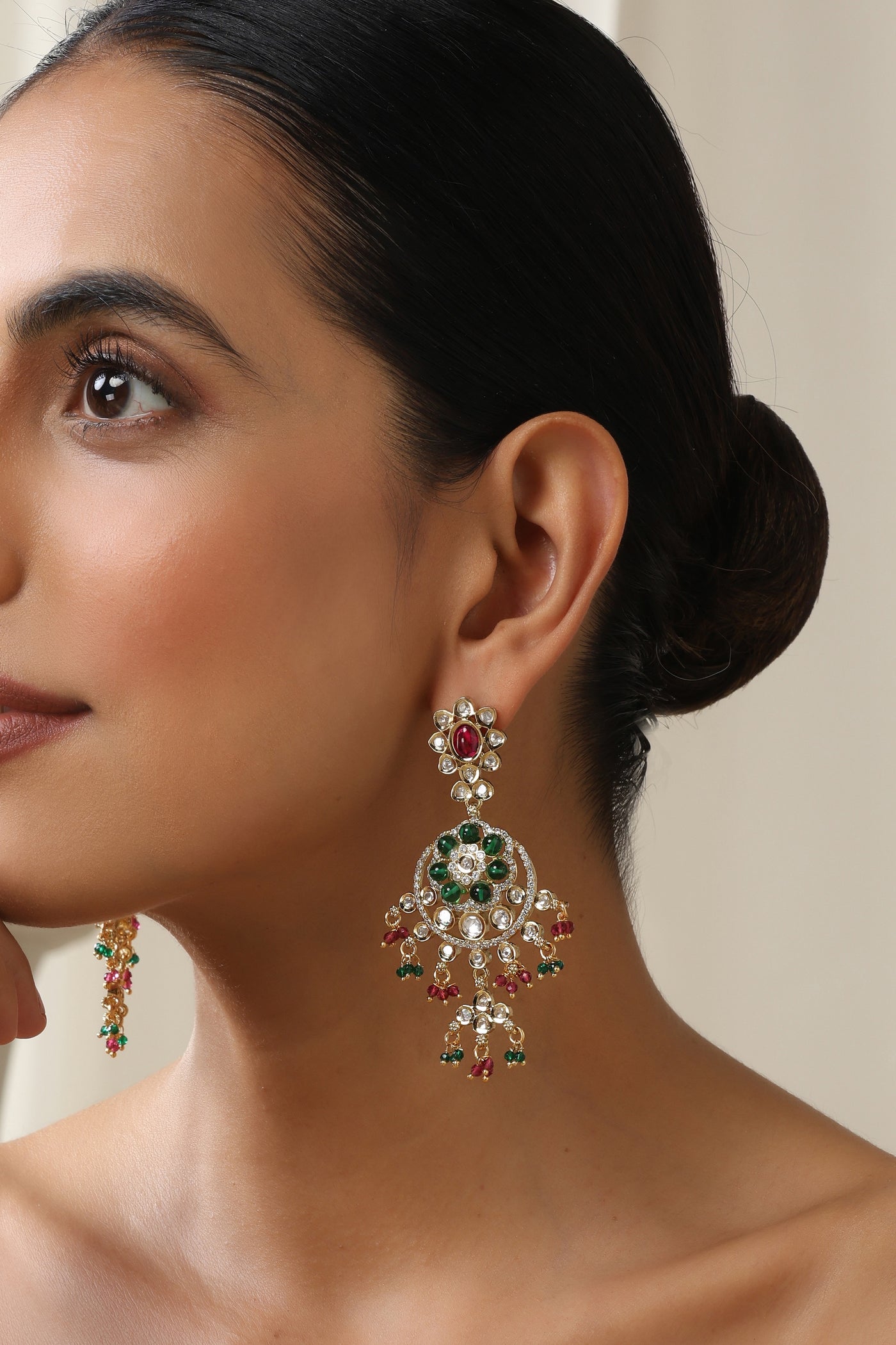 Purva Multicolour Polki Chandbali Earrings