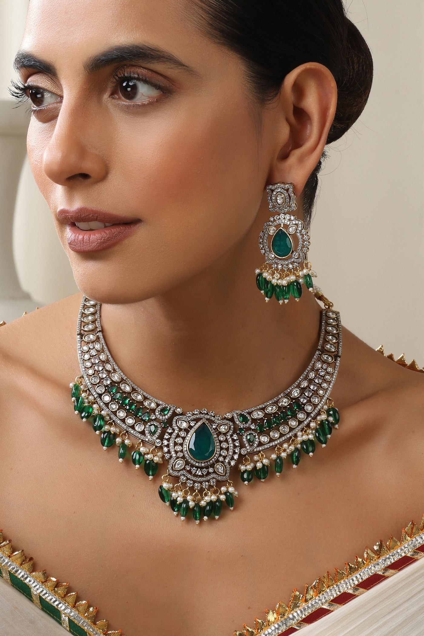 Turaya Green Polki Necklace Set