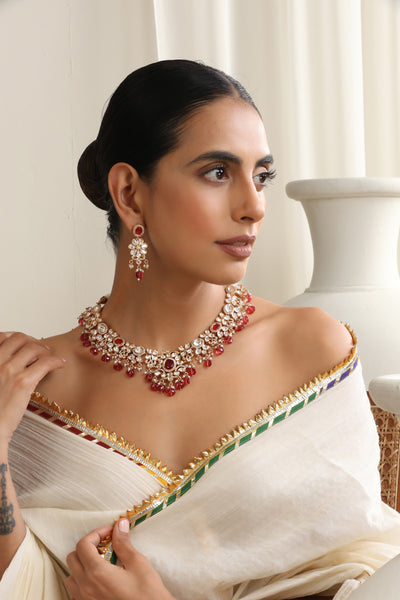 Noor Red Polki Necklace Set