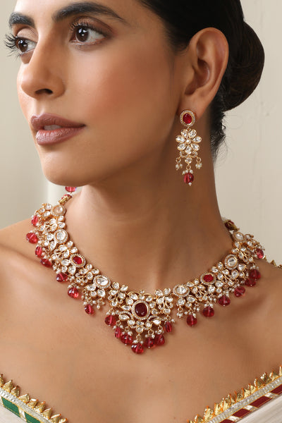 Noor Red Polki Necklace Set